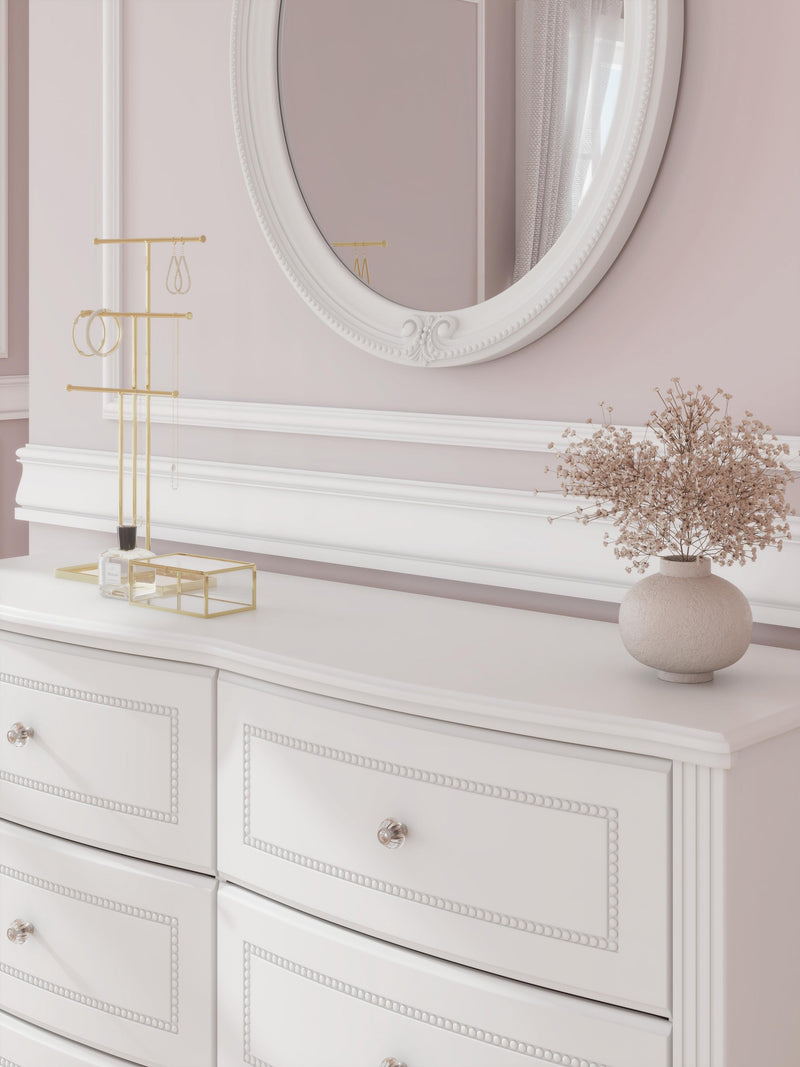 Maylilly Twin Upholstered Panel Bed, Dresser, Mirror and Nightstand
