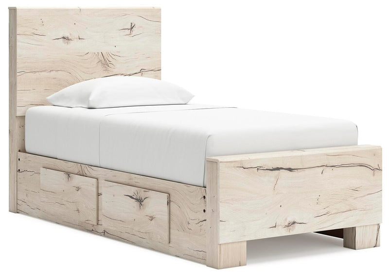 Lawroy Twin Panel Bed with Storage, Dresser, Mirror and Nightstand